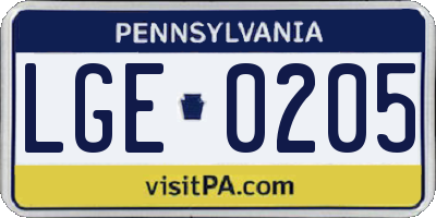 PA license plate LGE0205
