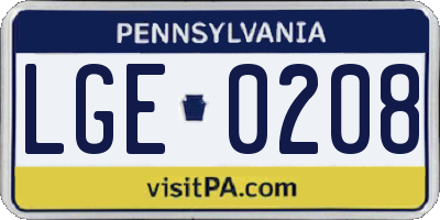 PA license plate LGE0208