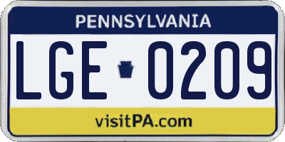 PA license plate LGE0209