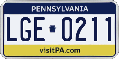 PA license plate LGE0211
