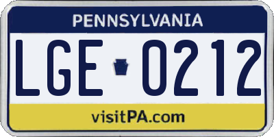 PA license plate LGE0212