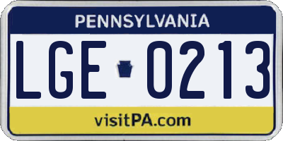 PA license plate LGE0213