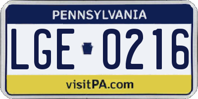 PA license plate LGE0216