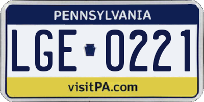 PA license plate LGE0221