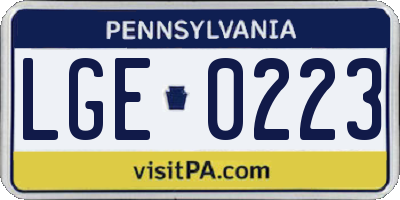 PA license plate LGE0223