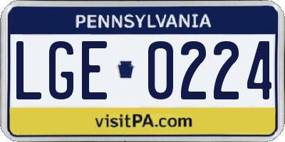 PA license plate LGE0224