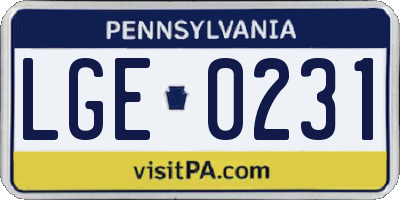 PA license plate LGE0231