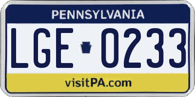 PA license plate LGE0233