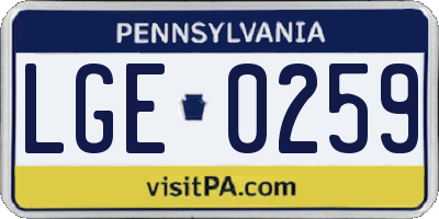 PA license plate LGE0259