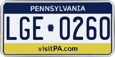 PA license plate LGE0260