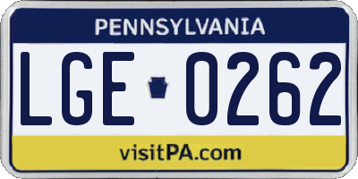 PA license plate LGE0262