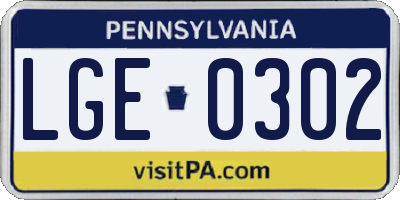 PA license plate LGE0302