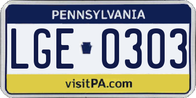 PA license plate LGE0303
