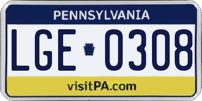 PA license plate LGE0308