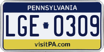 PA license plate LGE0309