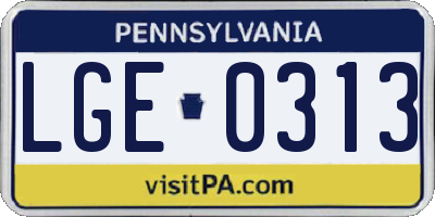 PA license plate LGE0313
