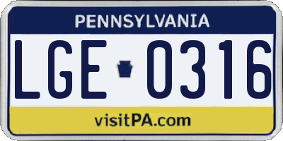 PA license plate LGE0316