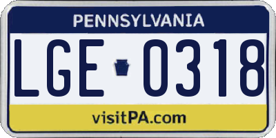 PA license plate LGE0318