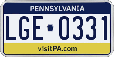 PA license plate LGE0331