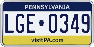 PA license plate LGE0349