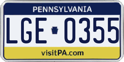 PA license plate LGE0355