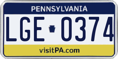 PA license plate LGE0374