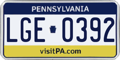PA license plate LGE0392