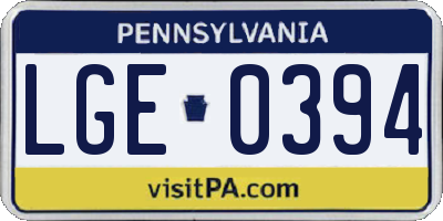 PA license plate LGE0394