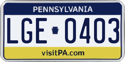 PA license plate LGE0403
