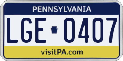 PA license plate LGE0407