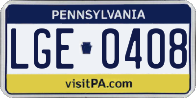 PA license plate LGE0408