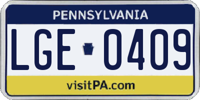 PA license plate LGE0409