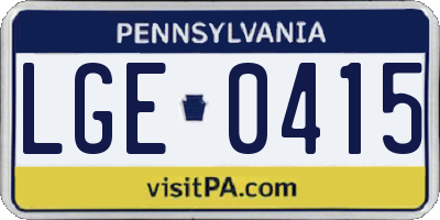 PA license plate LGE0415
