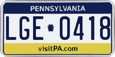 PA license plate LGE0418