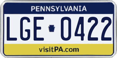 PA license plate LGE0422