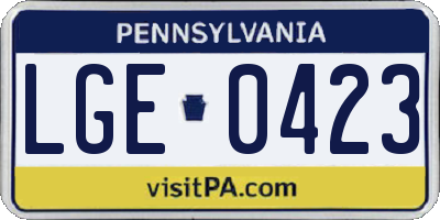 PA license plate LGE0423