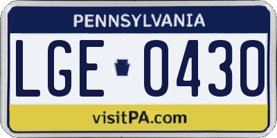 PA license plate LGE0430