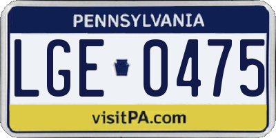 PA license plate LGE0475