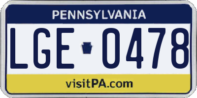 PA license plate LGE0478