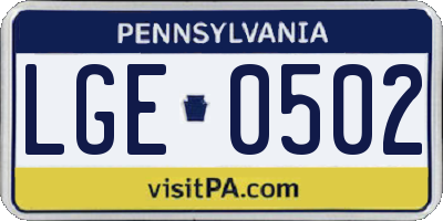 PA license plate LGE0502