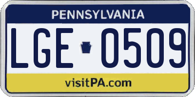 PA license plate LGE0509