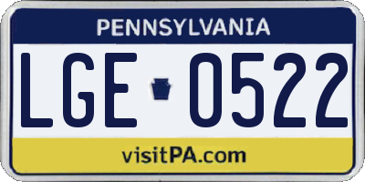 PA license plate LGE0522
