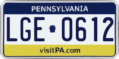 PA license plate LGE0612