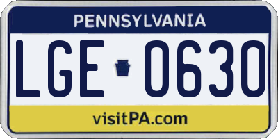PA license plate LGE0630