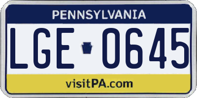 PA license plate LGE0645