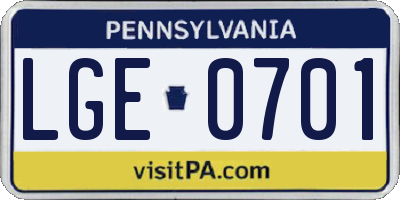PA license plate LGE0701