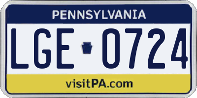 PA license plate LGE0724