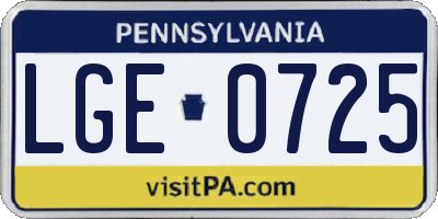 PA license plate LGE0725