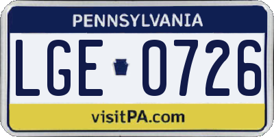 PA license plate LGE0726