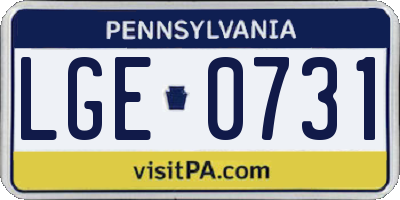 PA license plate LGE0731